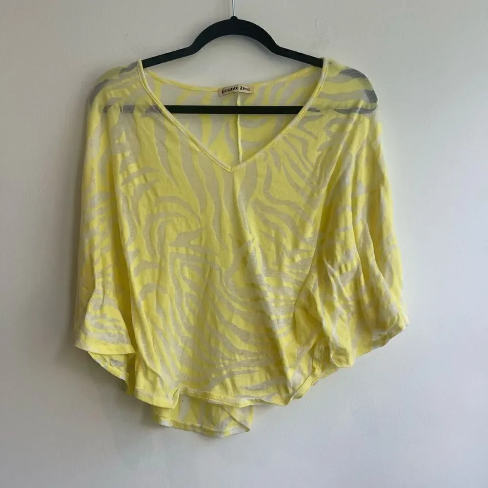 Zebra Striped Yellow Poncho Top / Beach Coverup - Small - Picture 1 of 5